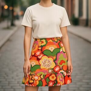 Nathalie Seaver Boutique Bright Mod Print Accordion Pleat Pencil Skirt SZ 2